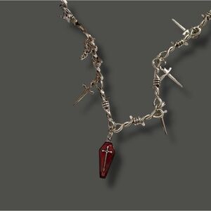 Silver and Red Coffin, Cross Charm Necklace